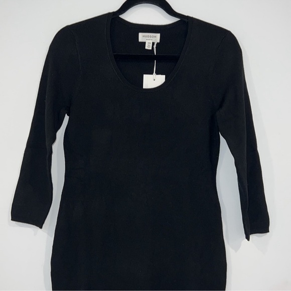 HUDSON North Black Rib Open Neck Form-fitting Midi Dress size Large - Picture 3 of 10